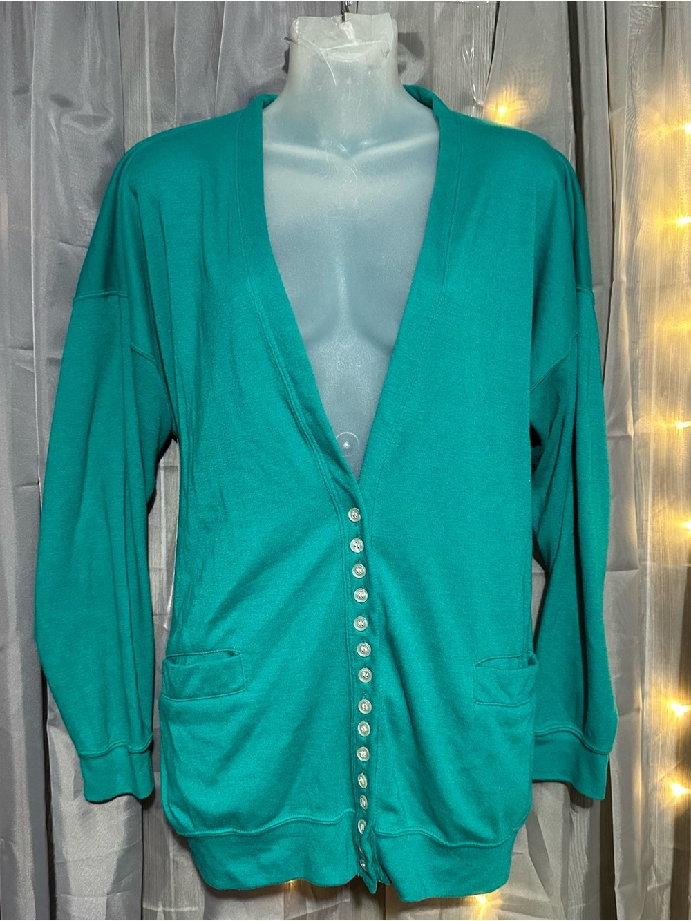 Vintage Betty Blue grandmacore teal green cardigan Sz XL
